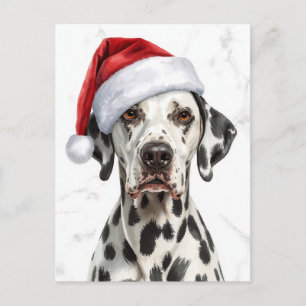 Cartes Pour Fêtes Annuelles Dalmatien au chapeau de Père Noël aquarelle Noël