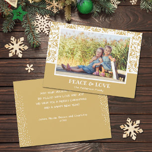 Cartes Pour Fêtes Annuelles Damask Gold et White Christmas Photo