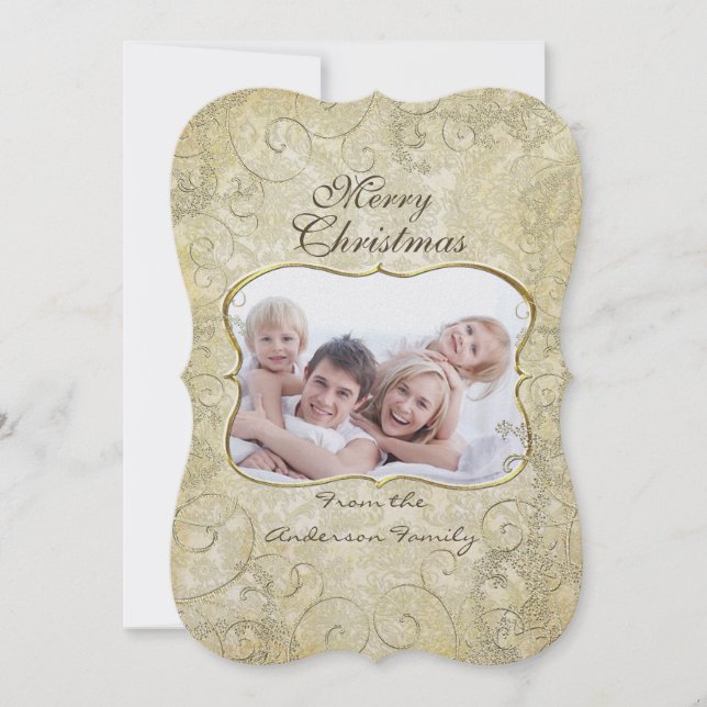 Cartes Pour Fêtes Annuelles Damask Joyry Christmas Gold Frame Votre photo (Devant)
