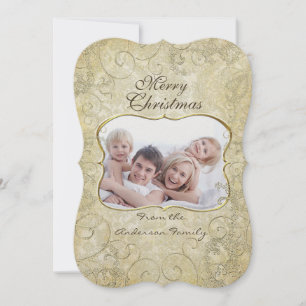 Cartes Pour Fêtes Annuelles Damask Joyry Christmas Gold Frame Votre photo