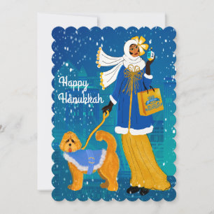 Cartes Pour Fêtes Annuelles Dame Art Nouveau avec chien Doodle