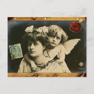 Cartes Pour Fêtes Annuelles DAME AVEC CUPID, COEUR ROUGE CIRE SEAL Saint Valen
