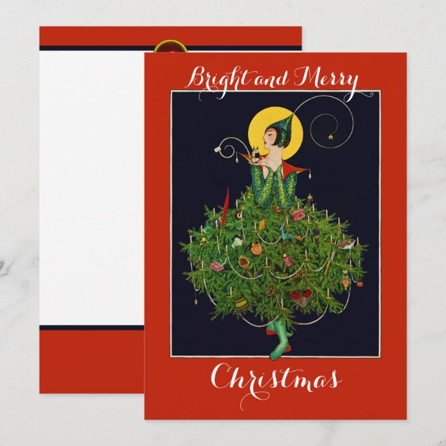 Cartes Pour Fêtes Annuelles DAME AVEC NOËL CADEAUX ART DÉCO Xmas (Devant / Derrière)