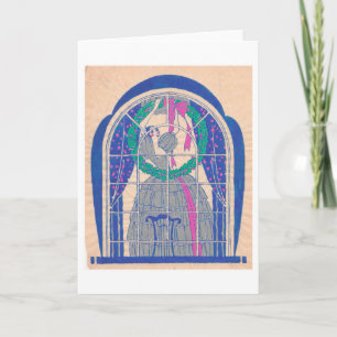 Cartes Pour Fêtes Annuelles Dame coloniale accrochant une couronne