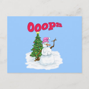 Cartes Pour Fêtes Annuelles Dame de neige avec l'arbre de Noël oh là là !