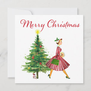 Cartes Pour Fêtes Annuelles Dame de Noël vintage 1950