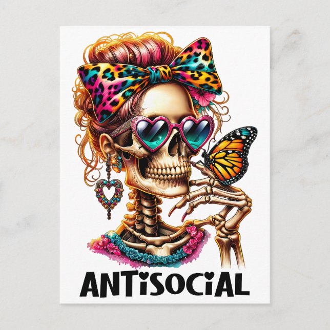 Cartes Pour Fêtes Annuelles Dame de squelette antisociale (Devant)