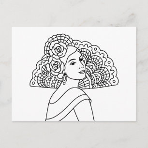 Cartes Pour Fêtes Annuelles Dame espagnole flamenco avec éventail dessin à l'e