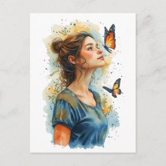 Cartes Pour Fêtes Annuelles Dame Papillon sur un fond Blanc