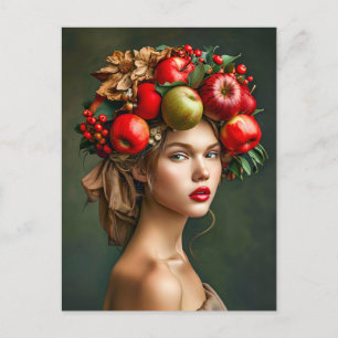 Cartes Pour Fêtes Annuelles Dame rustique aux pommes et aux cerises