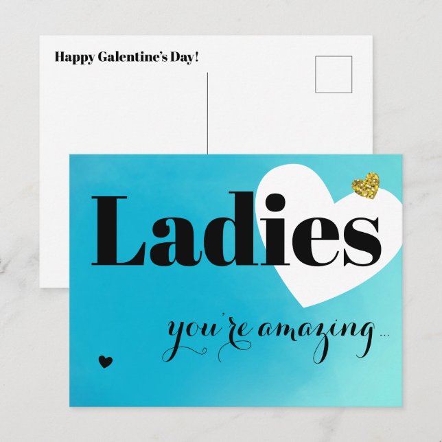 Cartes Pour Fêtes Annuelles Dames Blue Galentine's Day (Devant / Derrière)