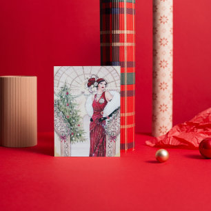 Cartes Pour Fêtes Annuelles dames de Noël art déco rétro