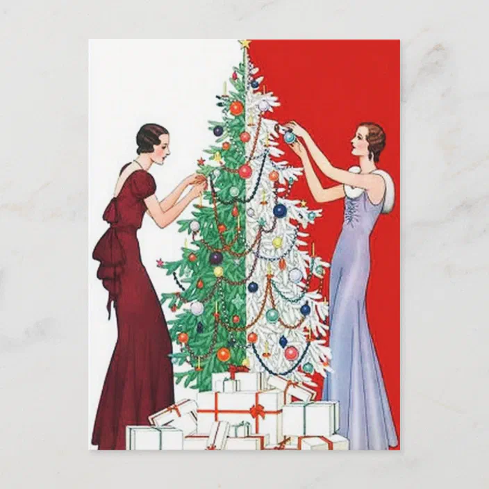 Cartes Pour Fetes Annuelles Dames De Noel Art Deco Retro Zazzle Fr