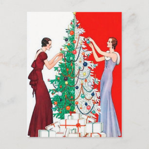 Cartes Pour Fêtes Annuelles Dames de Noël rétro vintage Art déco