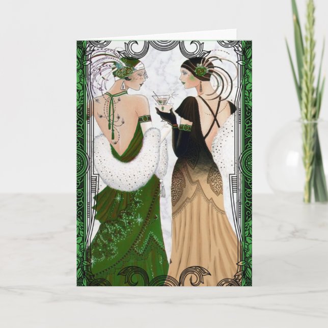 Cartes Pour Fêtes Annuelles Dames Flapper de Martini de Noël des années 1920 (Devant)