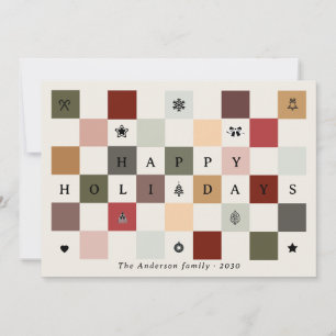 Cartes Pour Fêtes Annuelles Damier Coloré Rustique Mignon Joyeuses Fêtes