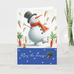 Cartes Pour Fêtes Annuelles Danse de bonhomme de neige dans un champ de carott