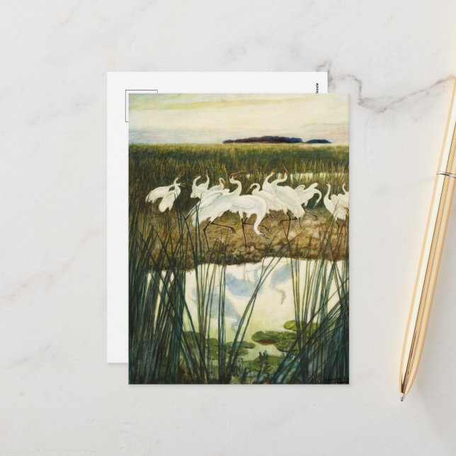 Cartes Pour Fêtes Annuelles Danse des grues blanches par N. C. Wyeth (Devant/Arrière en situation)