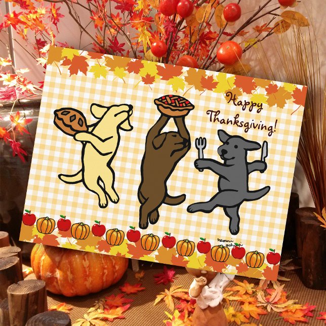 Cartes Pour Fêtes Annuelles Danse Labrador Trio Thanksgiving (Dancing Labradors Trio Thanksgiving Postcard for Labrador Owners.  Cute three Labs cartoon design. )