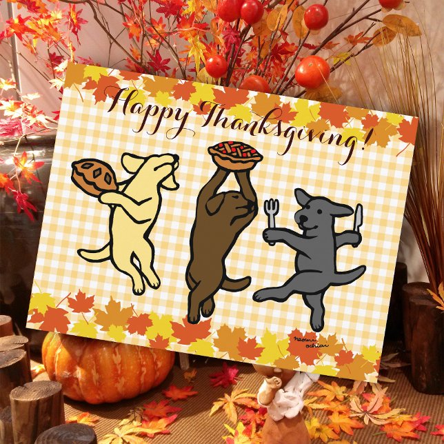 Cartes Pour Fêtes Annuelles Danse Labrador Trio Thanksgiving (Dancing Labradors Trio Thanksgiving Postcard for Labrador Owners.  Cute three dogs cartoon design. )