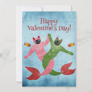 Cartes Pour Fêtes Annuelles Danse Mermaid cat Valentine's day Card