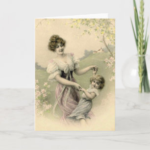 Cartes Pour Fêtes Annuelles Danse vintage de la mère et de l'enfant
