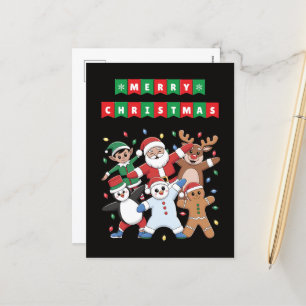 Cartes Pour Fêtes Annuelles Danser Père Noël Elf et amis