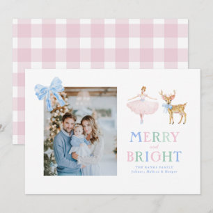 Cartes Pour Fêtes Annuelles danseuse de casse-noisette rennes arcs gingham