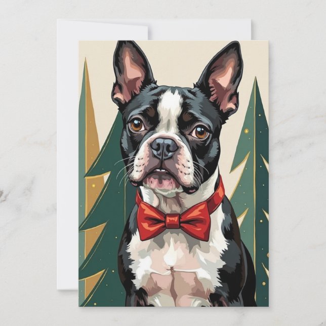 Cartes Pour Fêtes Annuelles Dapper Boston Terrier Tuxedo Modern Christmas Art (Devant)