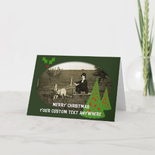 CARTES POUR FÊTES ANNUELLES DAPPER MAN W/ DOG PIPE TOP HAT 1890 PHOTO XMAS