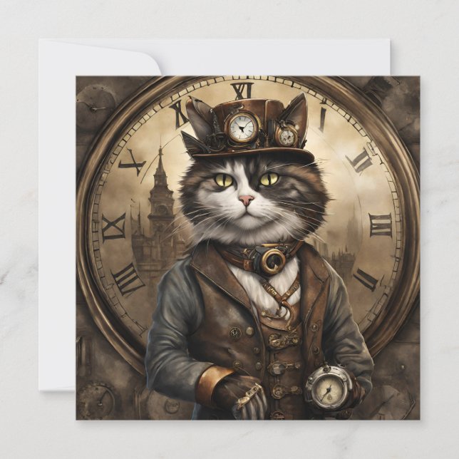 Cartes Pour Fêtes Annuelles Dapper Steampunk Calico Cat (Devant)