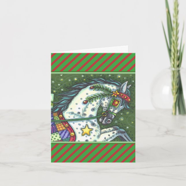 Cartes Pour Fêtes Annuelles DAPPLE GRAY DANS UN SEUL CHEVAL OUVERT SLEIGH Blan (Devant)