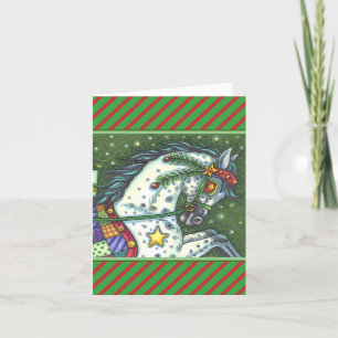 Cartes Pour Fêtes Annuelles DAPPLE GRAY DANS UN SEUL CHEVAL OUVERT SLEIGH Blan