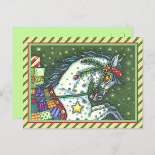 CARTES POUR FÊTES ANNUELLES DAPPLE GRAY DANS UN SEUL CHEVAL OUVERT SLEIGH, COL