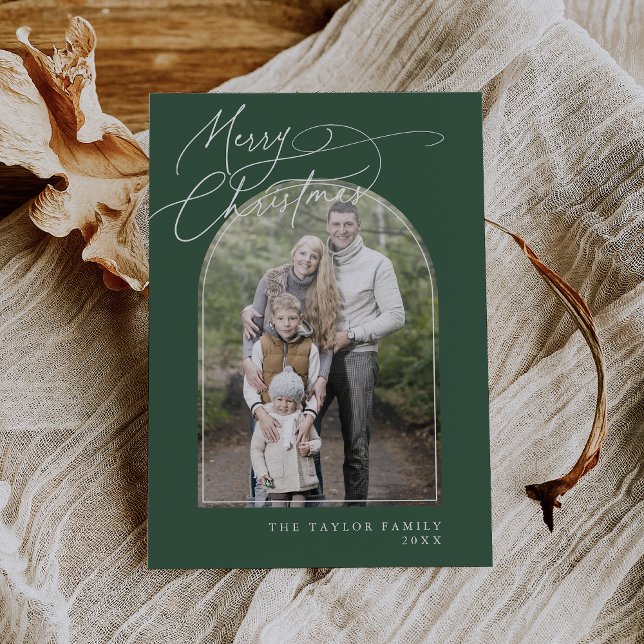 Cartes Pour Fêtes Annuelles DARCY Green Arch Famille classique Photo Noël (DARCY Green Arch Family Classic Photo Christmas Holiday Card)