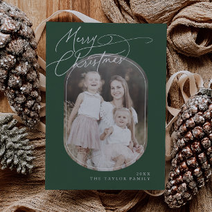 Cartes Pour Fêtes Annuelles DARCY Green Digital Boho Famille de Noël Photo