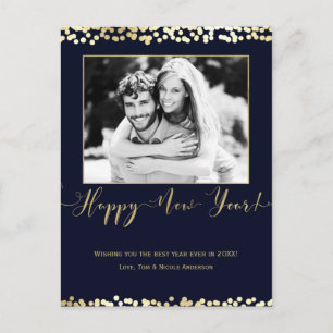 Cartes Pour Fêtes Annuelles Dark Blue & Gold Happy New Year Modern