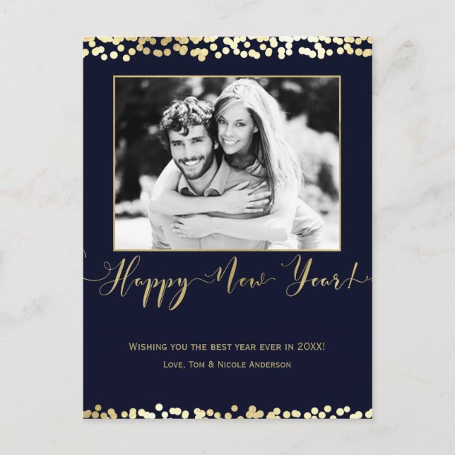Cartes Pour Fêtes Annuelles Dark Blue & Gold Happy New Year Modern (Devant)