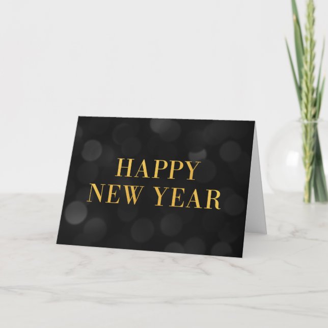 Cartes Pour Fêtes Annuelles Dark Bokeh Lights Faux Gold Bonne année (Devant)