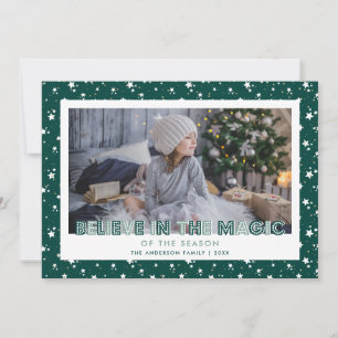 Cartes Pour Fêtes Annuelles Dark Green Believe In Magic Stars Photo