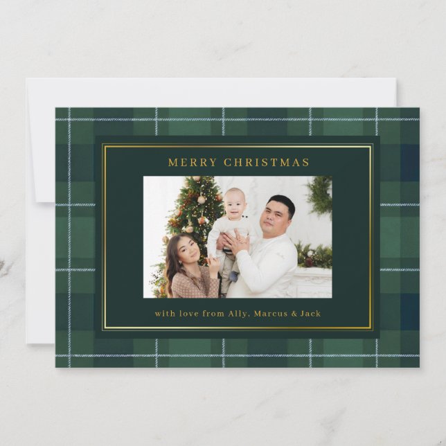 Cartes Pour Fêtes Annuelles Dark Green Tartan Polo Plaid Photo Christmas (Devant)