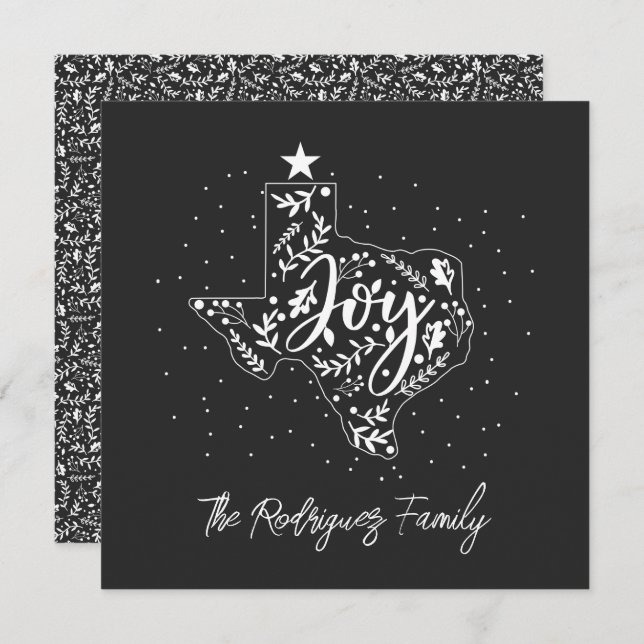 Cartes Pour Fêtes Annuelles Dark Grey Joy Feuilles de vacances Texas Shape (Devant / Derrière)