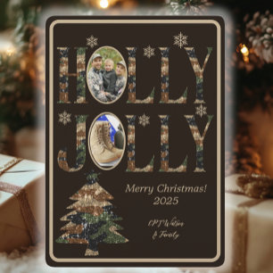 Cartes Pour Fêtes Annuelles Dark Mocha Photo Camo Holly Jolly Joyeux Noël