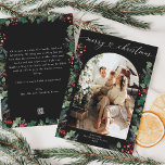 Cartes Pour Fêtes Annuelles Dark Moody Winter Botanical Photo Christmas Card<br><div class="desc">Cette carte de vacances de Noël moderne présente votre photo préférée de vacances en arc de cercle décorée d'élégantes botaniques d'hiver. Pour effectuer des modifications anticipées,  sélectionnez Personnaliser -> Modifier à l'aide de l'outil de conception.</div>