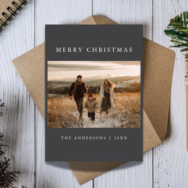 Cartes Pour Fêtes Annuelles Dark Ultra Modern Minimalist Merry Christmas Photo (Créateur téléchargé)