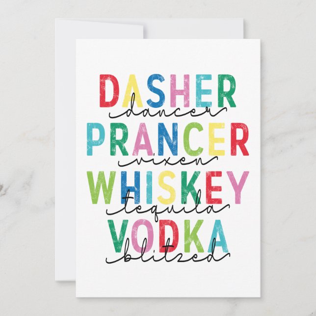 Cartes Pour Fêtes Annuelles Dasher Dancer Prancer ... Vodka Blitzés (Devant)