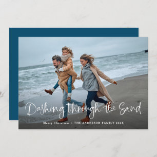 Cartes Pour Fêtes Annuelles Dashing à travers le sable   Photo Plage côtière