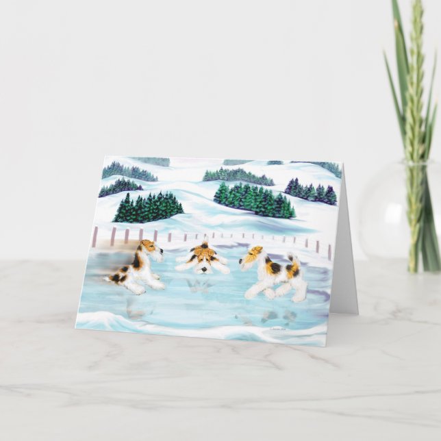Cartes Pour Fêtes Annuelles Date de patin de Fox Terrier de fil (Devant)