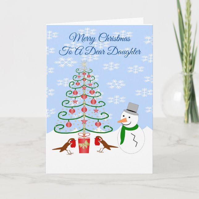 Cartes Pour Fêtes Annuelles Daughter Christmas Card Snowman Tree And Robins (Devant)