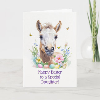 Cartes Pour Fêtes Annuelles Daughter Happy Easter with Cute Foal Horse or Pony